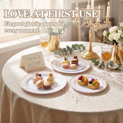 I00000 102 Pcs Gold Plastic Plates, Premium Disposable Gold Plates