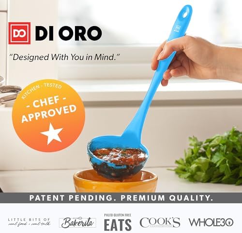 DI ORO Silicone Ladle - Soup & Serving, 600F Heat Resistant, Blue