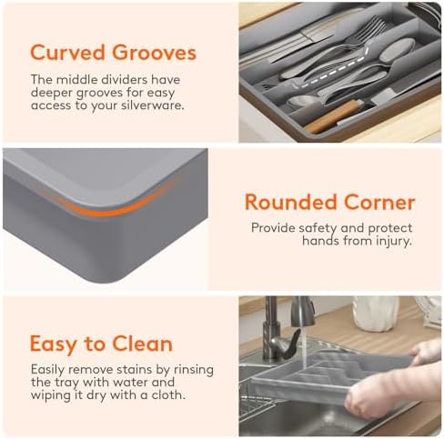 Lifewit Silverware Drawer Organizer Tray, Cutlery Storage for Kitchen