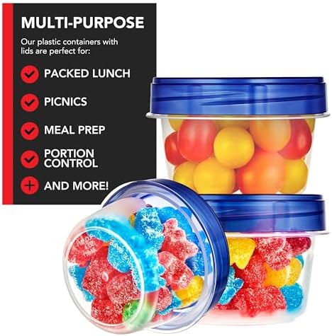 Stock Your Home 4oz Plastic Containers with Twist Top Lids (6 Pack), 1/2 Cup Small Freezer Containers for Leftover Food, Airtight Reusable Soup Containers with Lids, Microwave and Dishwasher Safe