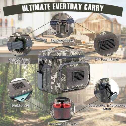 FlowFly Tactical Lunch Bag Large Insulated Lunch Box Cooler Tote for Men, Women with MOLLE/PALS Webbing (Digital#Camo, Medium)