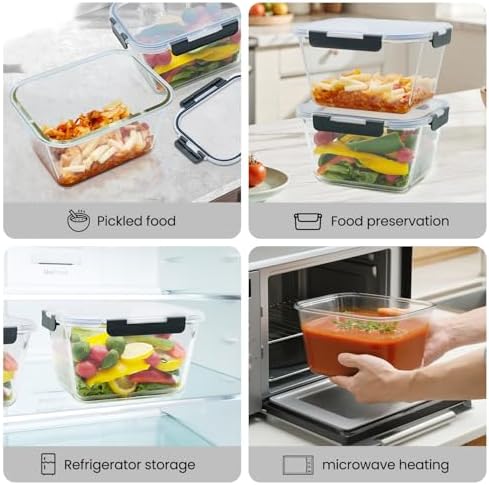 2 Pack Large Glass Storage Containers with Lids 85oz/10.5cup Big Airtight Glass Food Storage Containers for Rotisserie Chicken Watermelon Meal Prep, BPA Free, Freezer Dishwasher Oven Safe