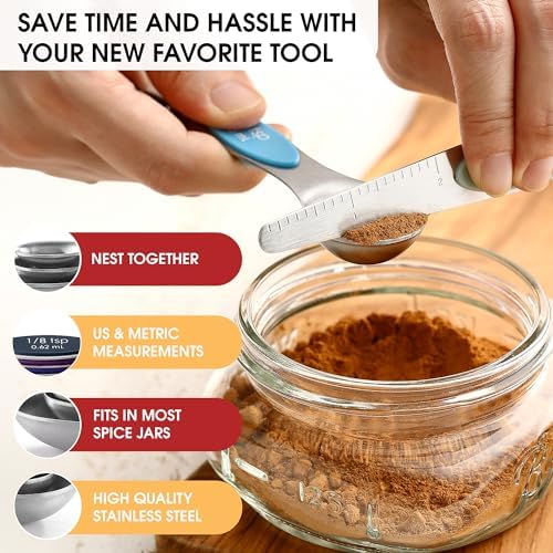 Spring Chef Stainless Steel 8 Magnetic Measuring Spoons Set, Winter Frost