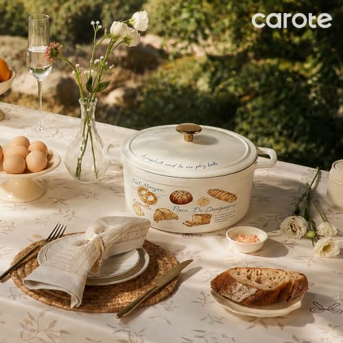 CAROTE Enameled Cast Iron Dutch Oven, 5QT Pot with Lid & Gift Box