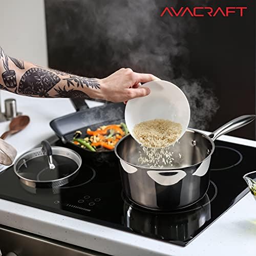 AVACRAFT 3.5 Quart Stainless Steel Saucepan with Glass Strainer Lid