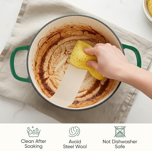 3 Quart Enameled Cast Iron Braiser, Non Stick Enameled Cast Iron Skillet with Lid, Dutch Oven Skillet with lid up to 500°F for Oven, Stove, Grill, Shallow Dutch Oven for Cook, Bake (Green)