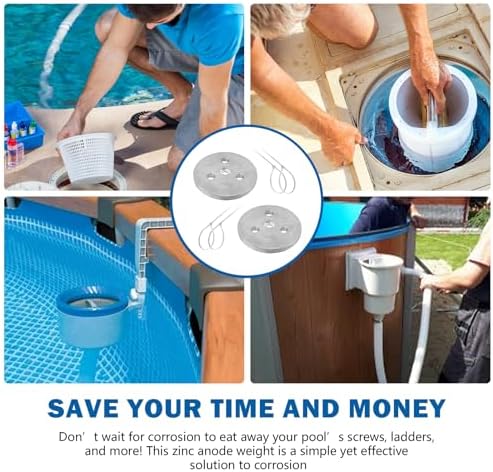 Pool Skimmer Zinc Anode Weight Plate, Anti-Electrolysis Sacrificial Anode, Keep Your Skimmer Basket in Place -for Salt System Swimming Pools Against Corrosion and Electrolysis, with Plastic Ties 2 Pcs