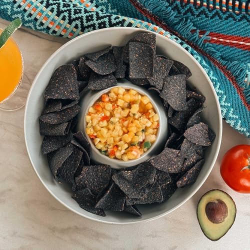 Mora Ceramic Chips and Dip Serving Tray: Large Divided Party Bowl Set for Chips & Salsa, Veggies & Dip, Fruit, Snacks, Entertaining, Hosting, etc. Minimalist Design for the Modern Hostess - Earl Grey