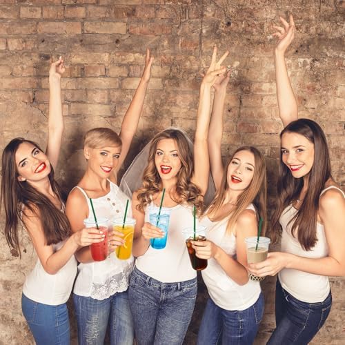 Qinsihwn 25 Sets 20 oz Plastic Cups with Lids and Green Straws,Disposable Iced Coffee Cups,Clear To Go Cups for Cold Drinks,Smoothies,Juice,Party,Picnic