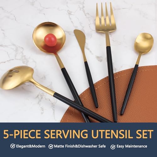 Blackgold Serving Utensils Set, 5pc Stainless Steel Serving Spoons