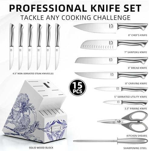 KnifeSaga Japanese Kitchen Knife Block Set, High Carbon Stainless Steel