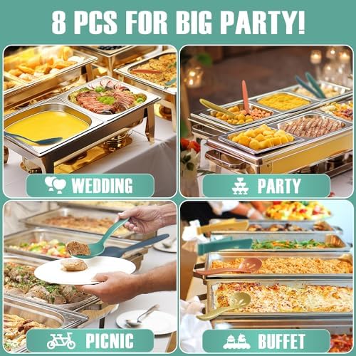 8 Pcs 10" Large Plastic Wheat Straw Serving Spoons Set, Serving Spoons & Slotted Spoons, Kitchen Mixing Serving Spoon for Party Buffet Catering (Orange/Blue/Yellow/Green, Not for Cooking)