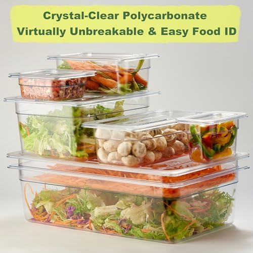 CURTA 6-Pack 1/9 Size 4" Deep NSF Polycarbonate Food Pans with Handled Lids | Dishwasher & Freezer Safe Clear Container for Prep Tables, Buffet, Salad Bar, Commercial & Home Kitchen