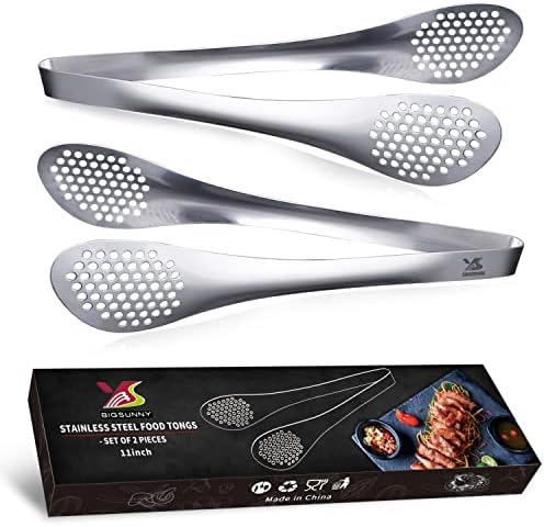MSY BIGSUNNY 11Inch Kitchen Cooking Food Tongs Stainless Steel Buffet Tongs (silver, 2 pack)