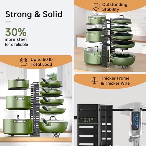 MUDEELA 8-Tier Adjustable Pots and Pans Organizer Rack under Cabinet, Blcak