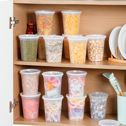 AOZITA 68 Sets 32 oz Plastic Deli Containers With Lids, Airtight Food Storage Containers, Freezer/Dishwasher/Microwave Safe, Takeout Meal Prep Storage