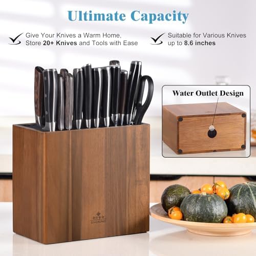 Universal Knife Block Without Knives, Acacia Wood Large Knife Holder