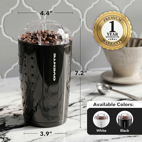 OVENTE Electric Coffee Grinder with One Touch Push-Button, Black CG225B