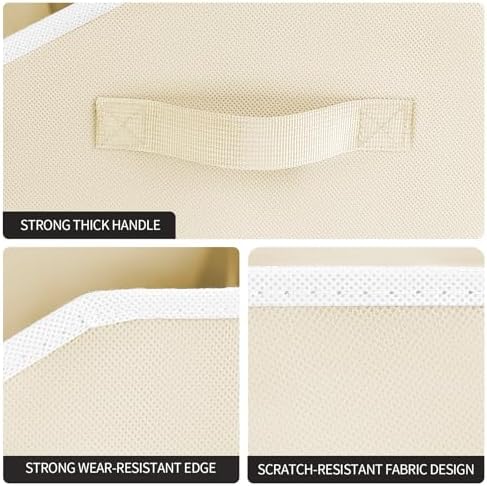 Homsorout Storage Bins for Shelves - Large Trapezoid Closet Shelf Organizer, Fabric Organization Bins with Handles, Storage Baskets for Clothes, Towel, Purse, 4 Pack, Beige