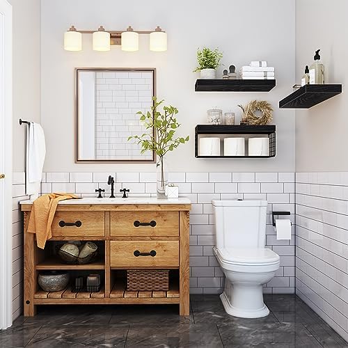 QEEIG Bathroom Shelves Over Toilet Wall Mounted (Black, Set of 3, 15.7")