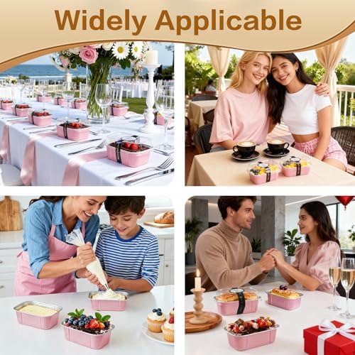 mini loaf pans with lids and spoons 50 Pack,5.5 oz Rectangle mini individual cake tins Disposable Small Aluminum Foil Baking pans(50, Pink)