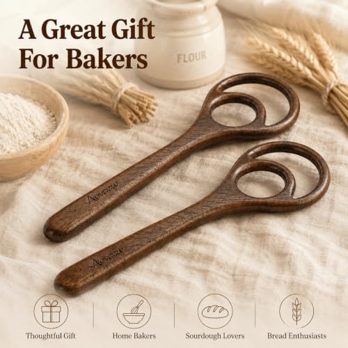 2 Pack Walnut Wooden Danish Dough Whisk for Sourdough Bread Baking