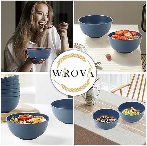 Wheat Straw Bowl Sets,8 PCS Unbreakable Cereal Bowls 26 OZ,Microwave and Dishwasher Safe Bowls,Kitchen Bowl suitable for cereal,salad,snack and soup (Navy Blue)