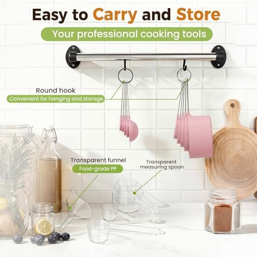 16PCS Measuring Cups and Spoons Set, Measuring Spoon Set with Metric and US Measurements, Fits for Measuring Dry and Liquid (Pink)