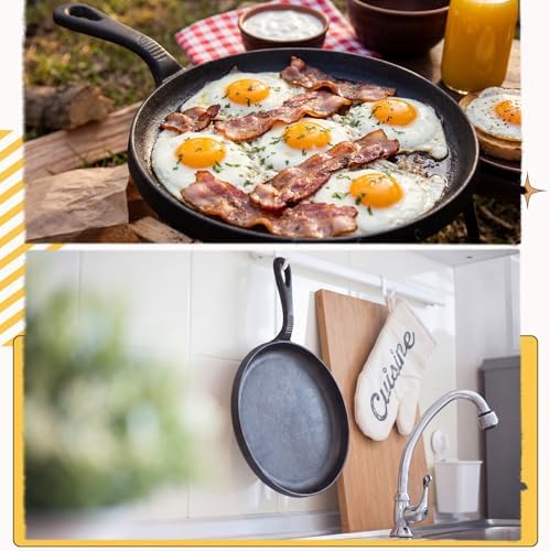 10 Inch Cast Iron Round Griddle, Seasoned Skillets with Ring Handle, Heat Resistant Griddle for Pancakes, Tortillas, Pizza, Durable Griddles Pan for Stove Top Oven Safe for Cooking