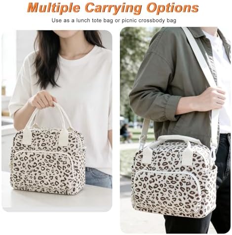 Mziart Lunch Box for Women Men, Large Cute Insulated Lunch Bag Leakproof Thermal Lunchbox Cooler Tote Bags with Adjustable Strap for Work Picnic Travel (Beige Leopard)