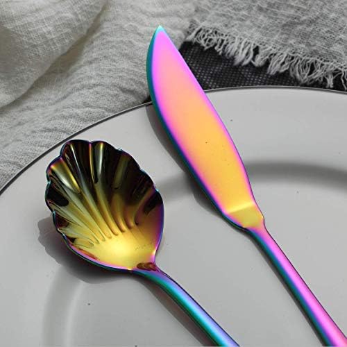 Berglander Stainless Steel Golden Titanium Plated Flatware Serving Set 6 Pieces, 5 Serving Pieces of 45 Pieces Flatware With 1 Cake Server,Serving Silverware Set (Shiny Golden)