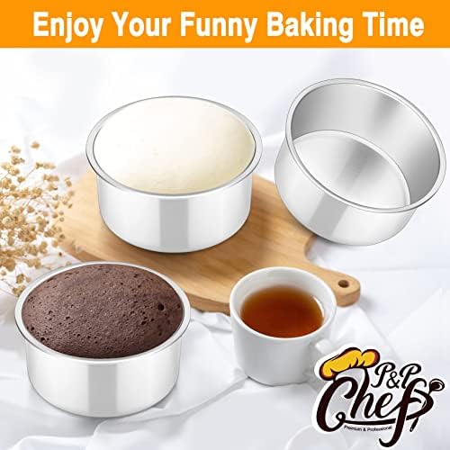 P&P CHEF 4 Inch Round Cake Pan Set of 3, Stainless Steel Baking Cake Pans