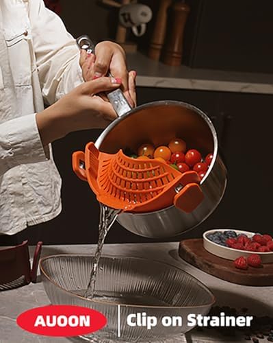 AUOON Pot Strainer Clip on Silicone, Large 10.45 x 4.33 in, Almond Rose