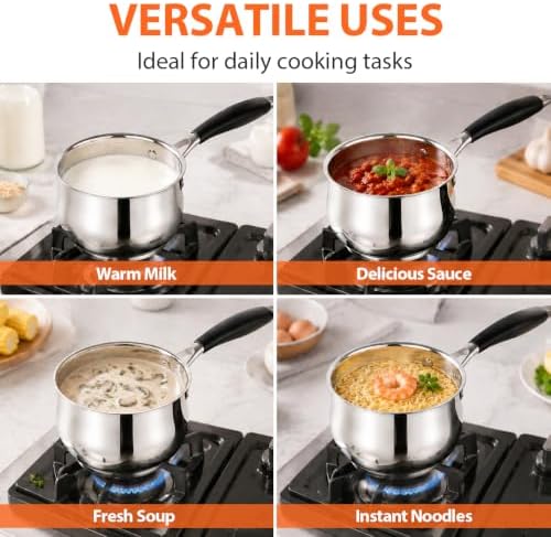 TeamFar Sauce Pan, 1 Quart Stainless Steel Saucepan with Lid