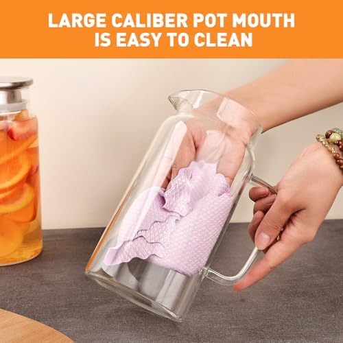 Set of 2 Glass Pitcher with Lid, 1200ml Leak Proof,Glass Water Jugs, BPA-Free,Microwave & Dishwasher Safe Pitcher,Sun & Iced Tea, Sangria,Cold Brew Coffee & More