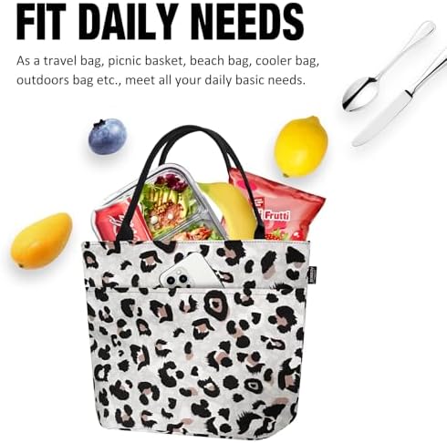 Aosbos Lunch Tote Bag,Insulated Lunch Bag For Women,Work,Office,Leopard