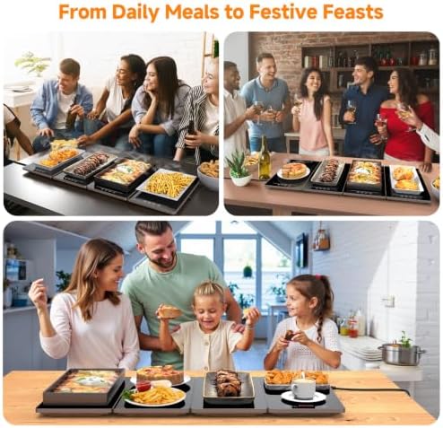 FEPPO Electric Warming Tray, 4-in-1 Food Warmers for Parties Buffet with 10 Temp Settings and Timer, 33"x15" Glass Surface Warming Mat for Food, Modular Buffet Hot Plates for Catering and Gatherings