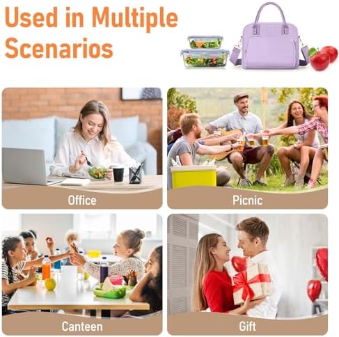 Lunch Bag Large Insulated Lunch Box for Women Men Adult Cute Purple Lunchbox Corduroy Lunch Bags Boxes Pail with Adjustable Shoulder Strap for Work Mom Picnic Office Travel 11.4×6.8×9.1 inches 11.5L