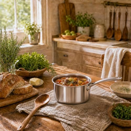 3-Quart Saucepan with Lid, Tri-Ply Stainless Steel Pot with Stay-Cool Handle & All Cooktop Compatibility (Gas, Ceramic, Electric) - Silver