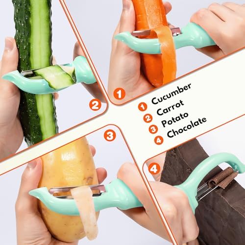Rainspire Vegetable Peeler Potato Peelers for Kitchen, Sharp Stainless Steel Blades Veggie, Comfortable Handle Fruit Peeler, Carrot Peeler Apple Peeler Dishwasher Safe, Mint Green, 2-Pack