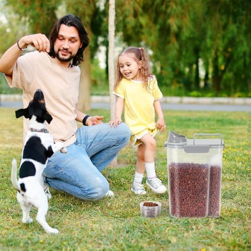 5-7LBS Airtight Dog Cat Food Storage Container with Upgraded Large Nozzle BPA-free, 4 Snap Seals Plastic Pet Food Storage Container with Handles are Easy to Clean and Carry- Light Gray