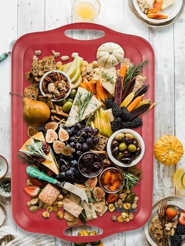 ECOIOU 20x13 inch Extra Large Serving Tray with Handles, Set of 2, Red