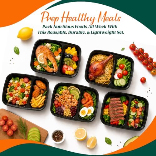 Glotoch 100 Pack(200-Piece)32oz 2-Compartment Meal Prep Containers with Lid