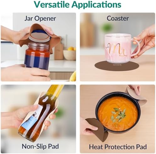 NiHome Silicone Jar Opener Gripper Pads, 6 In for Seniors, Coffee Color,4PC