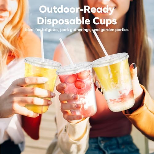 50 Pack 14 oz Iced Coffee Cups with Lids and Straws, Disposable Clear Cups