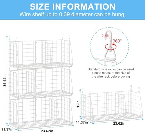23.62” Extra-Long Under-Shelf Hanging Laundry Basket Organizer, 3-Pack Space-Saving Laundry Organizer, Fits Wire Shelving (Rod Diameter < 0.38”), Modular with Dividers for Custom Laundry Organization
