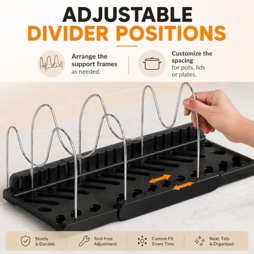 Expandable Pot and Pan Organizer for Cabinet, Black