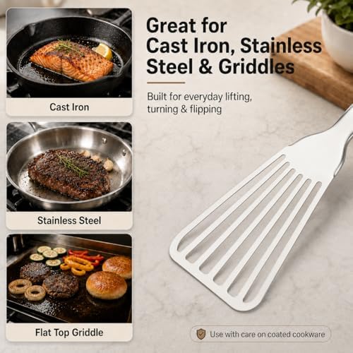304 Stainless Steel Fish Spatula, Thin Flexible Slotted Turner