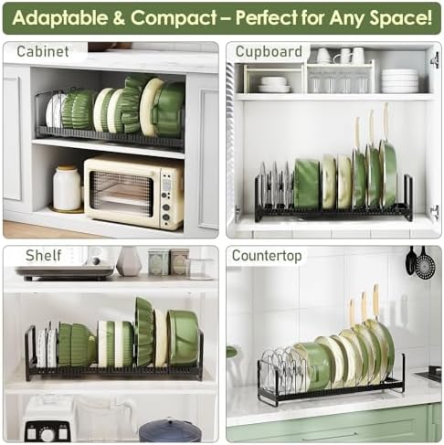 MUDEELA Expandable Pot Pan Lid Organizers inside Cabinet, 12 Divider-Black