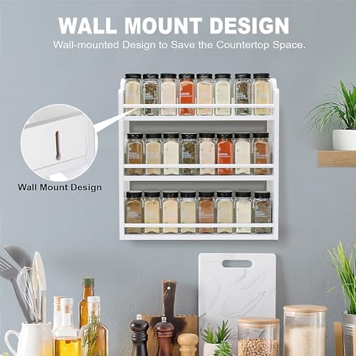 3-Tier Bamboo Spice Rack, Wall Mount & Countertop Spice Organizer